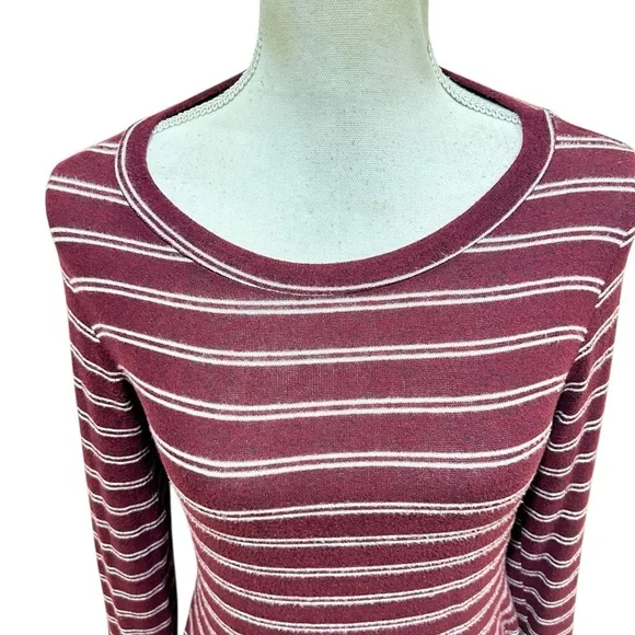 Kaileigh Burgundy & White Striped Long Sleeve casual comfy soft Dress size small - Picture 5 of 9